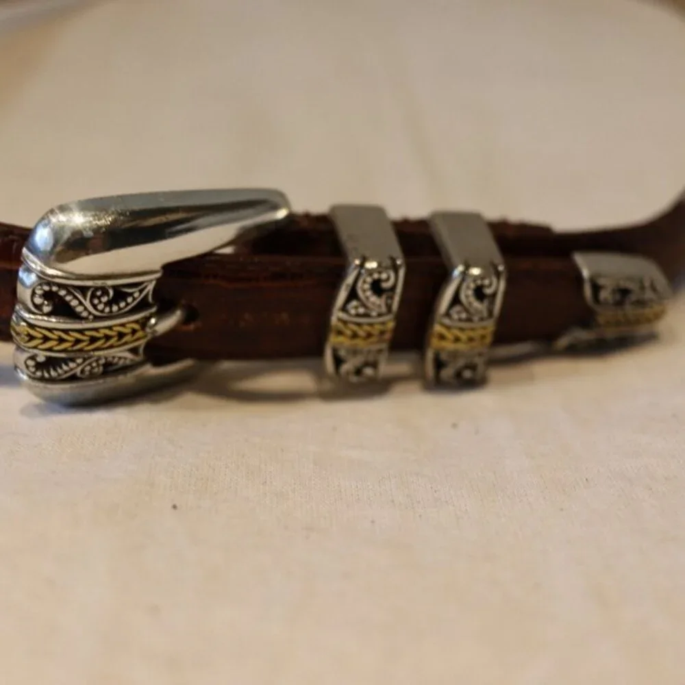 Arden Leather Lizard Embossed Calfskin Belt Brown, Silver hardware size Large